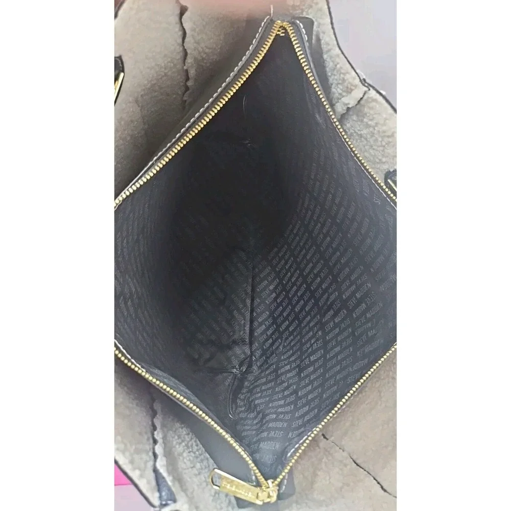 Steve Madden Black Faux Leather & Sherpa Travel Laptop Weeknd Bag‎ Large